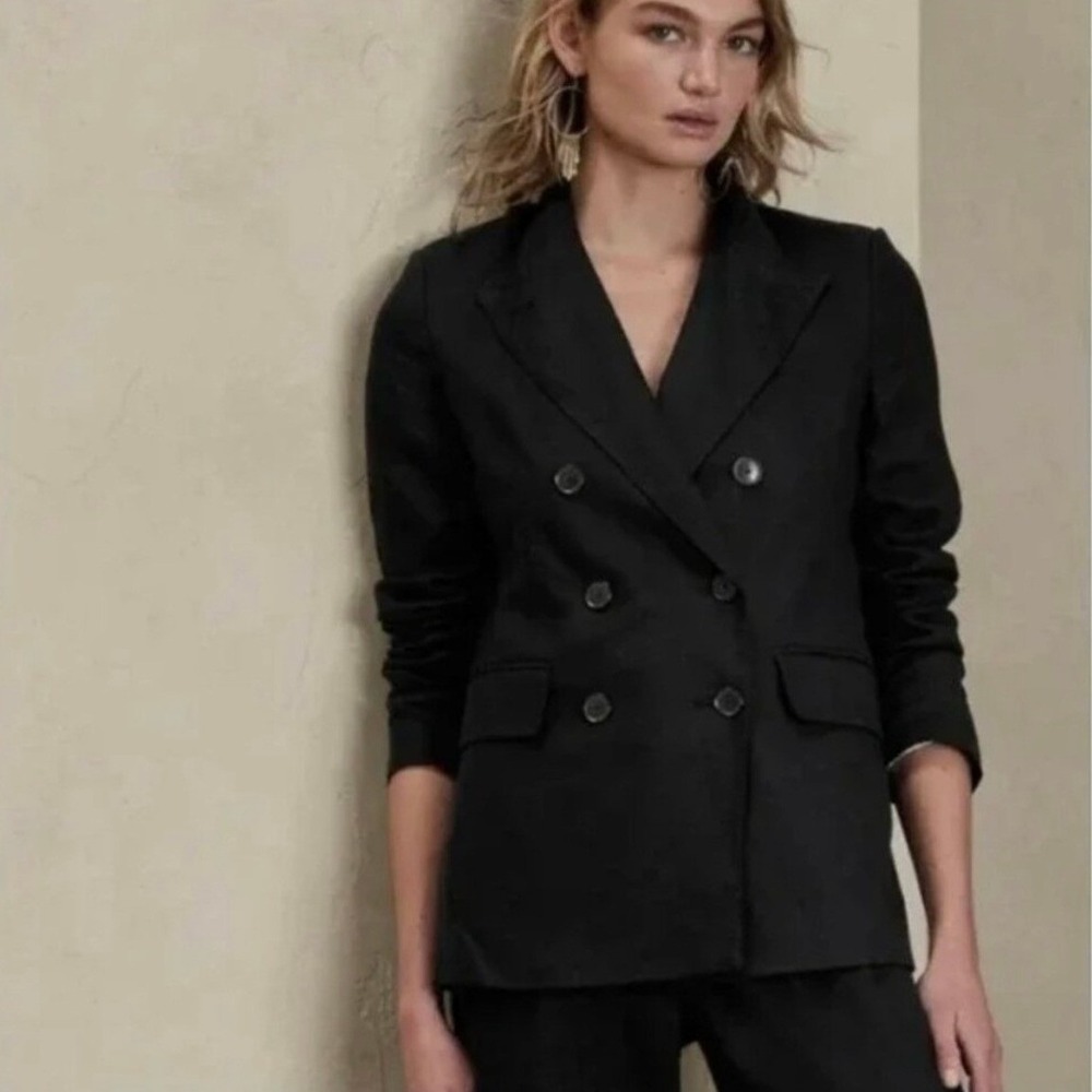Banana Republic Palma Double Breasted Blazer‎ Linen Black 4